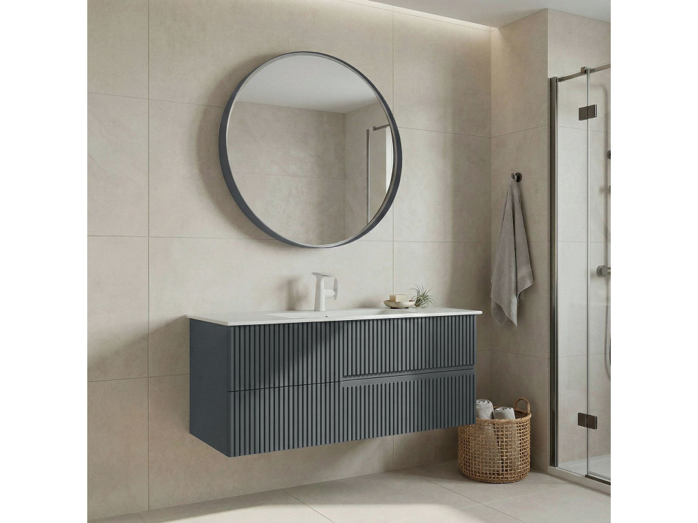 Set mobile lavabo con specchio (2 pezzi) "Moonlight 120 v2" - 121 x 51 x 51 cm - Antracite opaco