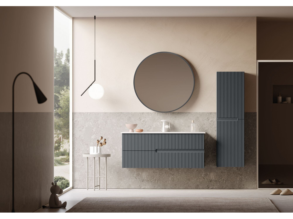 Set mobile lavabo con specchio (2 pezzi) "Moonlight 120 v2" - 121 x 51 x 51 cm - Antracite opaco