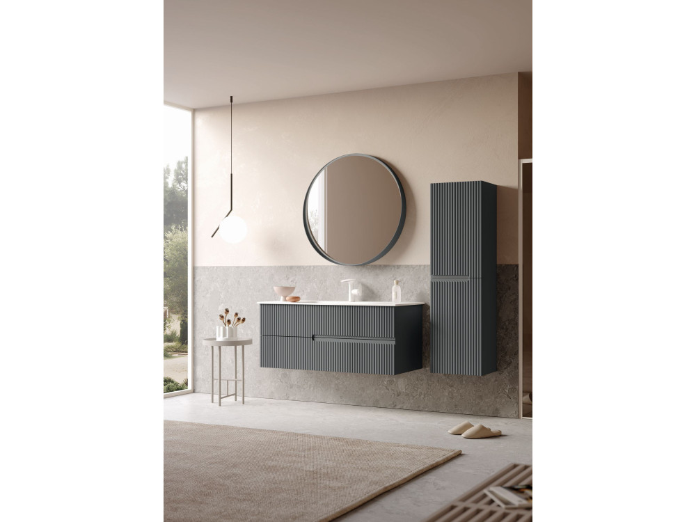 Set mobile lavabo con specchio (2 pezzi) "Moonlight 120 v2" - 121 x 51 x 51 cm - Antracite opaco