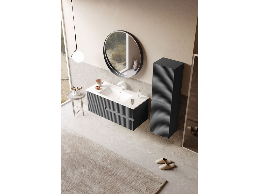 Set mobile lavabo con specchio (2 pezzi) "Moonlight 120 v2" - 121 x 51 x 51 cm - Antracite opaco