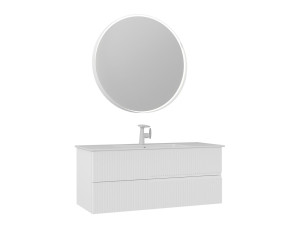 Set mobile lavabo con specchio (2 pezzi) "Moonlight 120 v2" - 121 x 51 x 51 cm - Bianco opaco