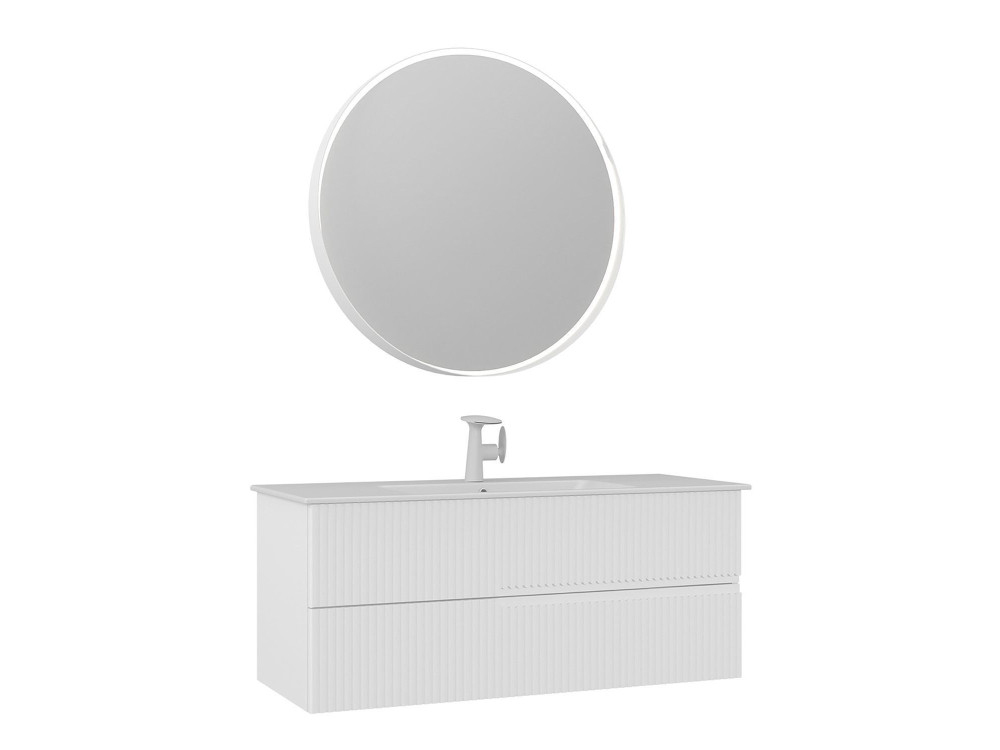 Set mobile lavabo con specchio (2 pezzi) "Moonlight 120 v2" - 121 x 51 x 51 cm - Bianco opaco