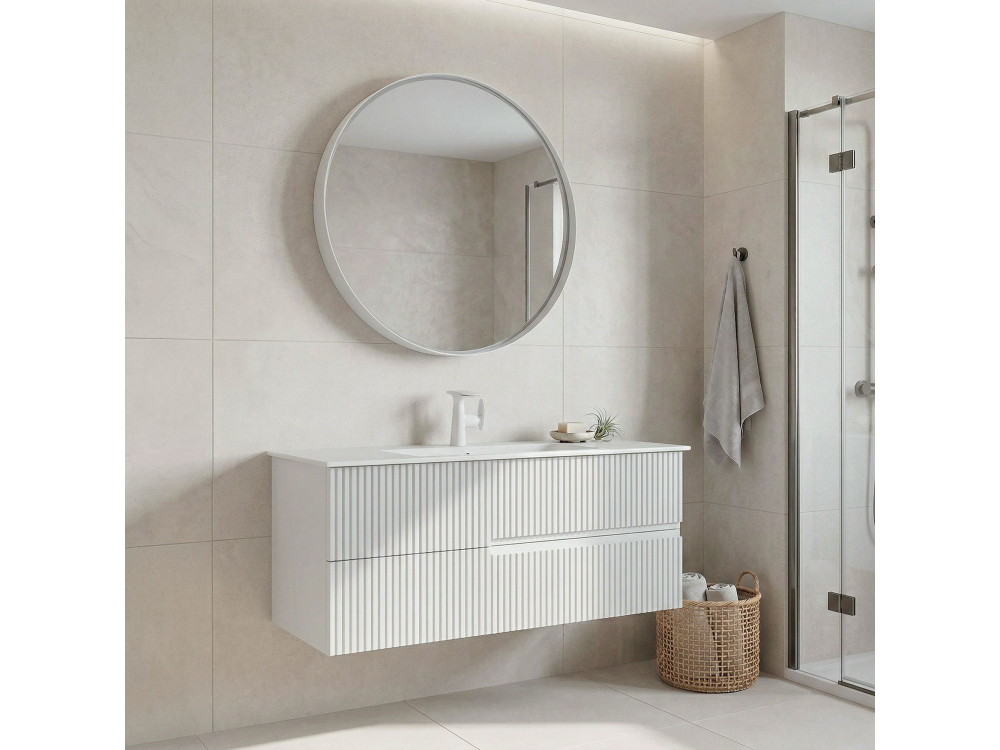 Set mobile lavabo con specchio (2 pezzi) "Moonlight 120 v2" - 121 x 51 x 51 cm - Bianco opaco