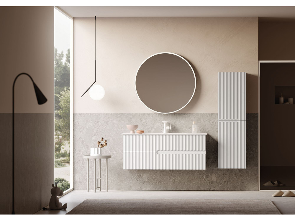 Set mobile lavabo con specchio (2 pezzi) "Moonlight 120 v2" - 121 x 51 x 51 cm - Bianco opaco