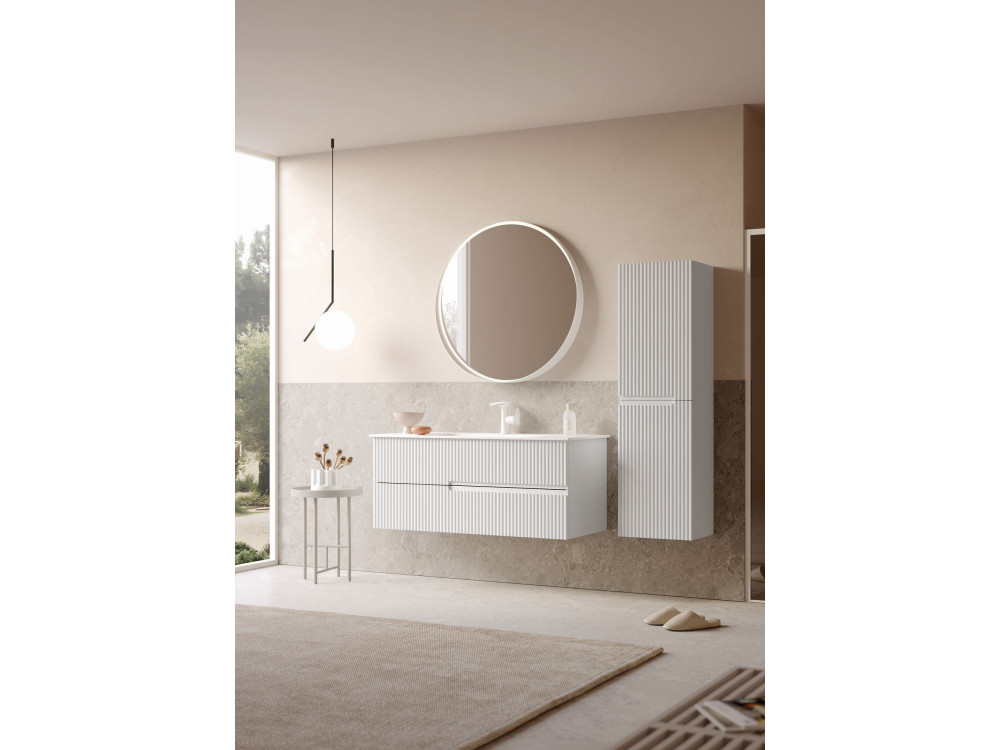 Set mobile lavabo con specchio (2 pezzi) "Moonlight 120 v2" - 121 x 51 x 51 cm - Bianco opaco