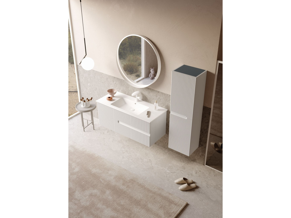 Set mobile lavabo con specchio (2 pezzi) "Moonlight 120 v2" - 121 x 51 x 51 cm - Bianco opaco