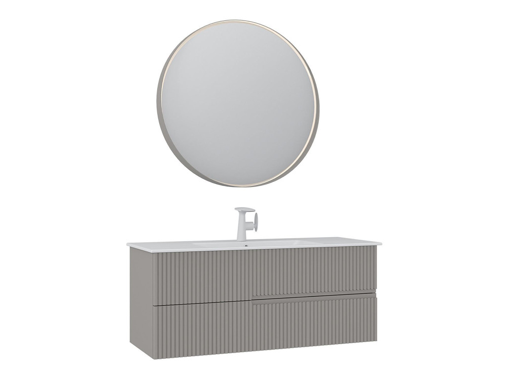 Set mobile lavabo con specchio (2 pezzi) "Moonlight 120 v2" - 121 x 51 x 51 cm - Matte Mink