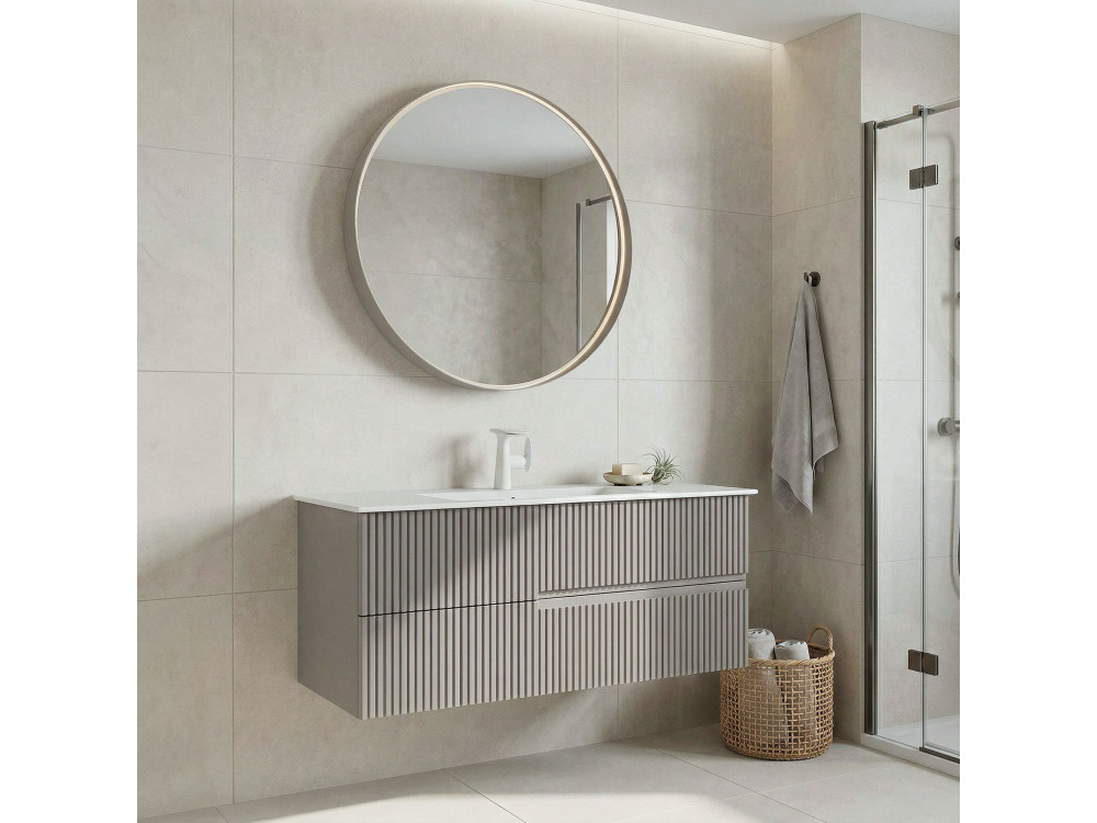 Set mobile lavabo con specchio (2 pezzi) "Moonlight 120 v2" - 121 x 51 x 51 cm - Matte Mink