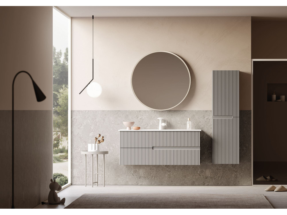 Set mobile lavabo con specchio (2 pezzi) "Moonlight 120 v2" - 121 x 51 x 51 cm - Matte Mink