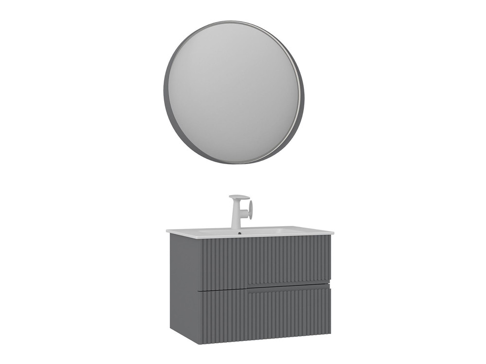 Set mobile lavabo con specchio (2 pezzi) "Moonlight 70 v2" - 71 x 51 x 51 cm - Grigio opaco