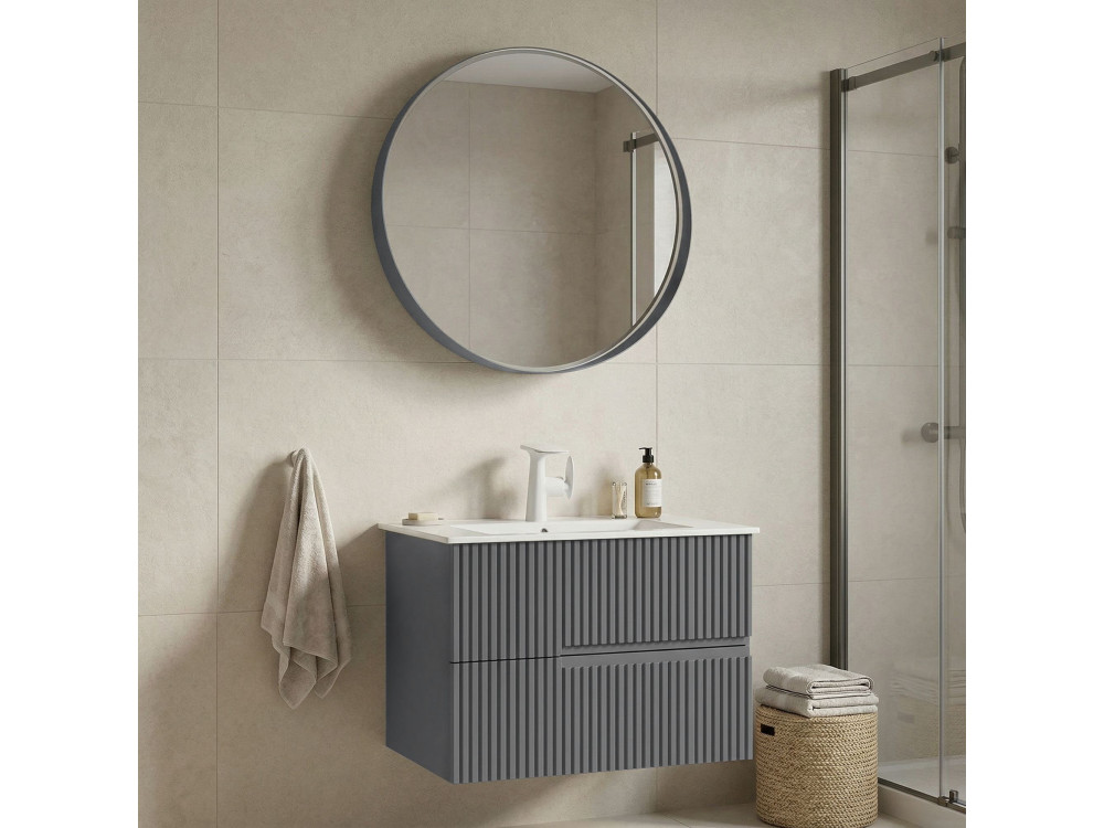 Set mobile lavabo con specchio (2 pezzi) "Moonlight 70 v2" - 71 x 51 x 51 cm - Grigio opaco