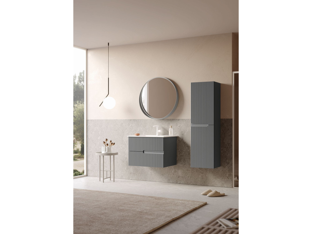 Set mobile lavabo con specchio (2 pezzi) "Moonlight 70 v2" - 71 x 51 x 51 cm - Grigio opaco