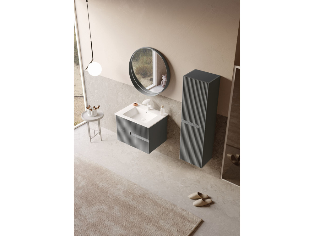 Set mobile lavabo con specchio (2 pezzi) "Moonlight 70 v2" - 71 x 51 x 51 cm - Grigio opaco