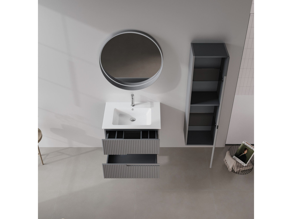Set mobile lavabo con specchio (2 pezzi) "Moonlight 70 v2" - 71 x 51 x 51 cm - Grigio opaco