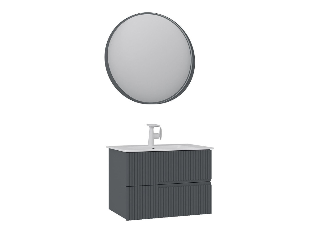 Set mobile lavabo con specchio (2 pezzi) "Moonlight 70 v2" - 71 x 51 x 51 cm - Antracite opaco