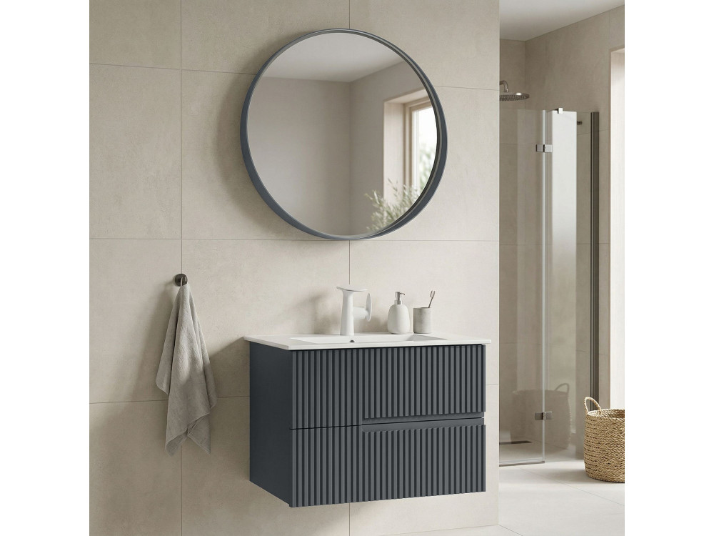 Set mobile lavabo con specchio (2 pezzi) "Moonlight 70 v2" - 71 x 51 x 51 cm - Antracite opaco