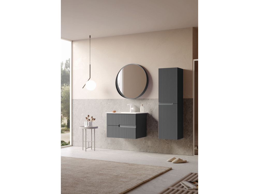 Set mobile lavabo con specchio (2 pezzi) "Moonlight 70 v2" - 71 x 51 x 51 cm - Antracite opaco