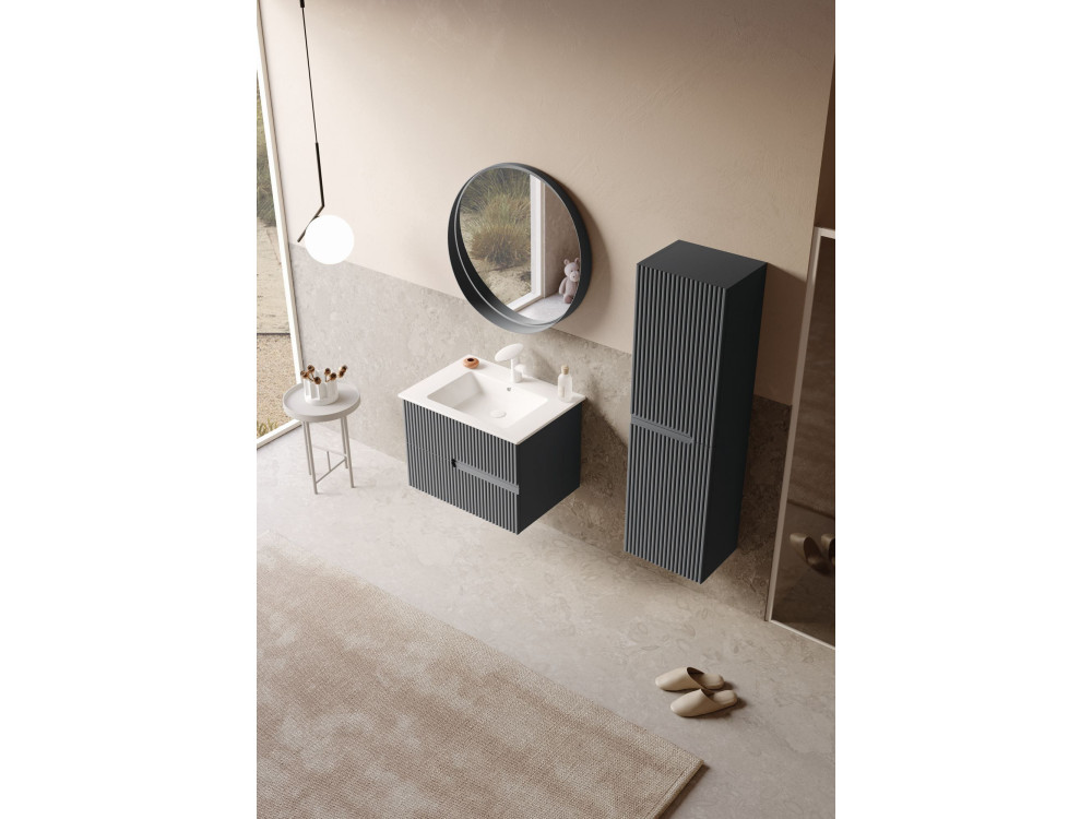 Set mobile lavabo con specchio (2 pezzi) "Moonlight 70 v2" - 71 x 51 x 51 cm - Antracite opaco