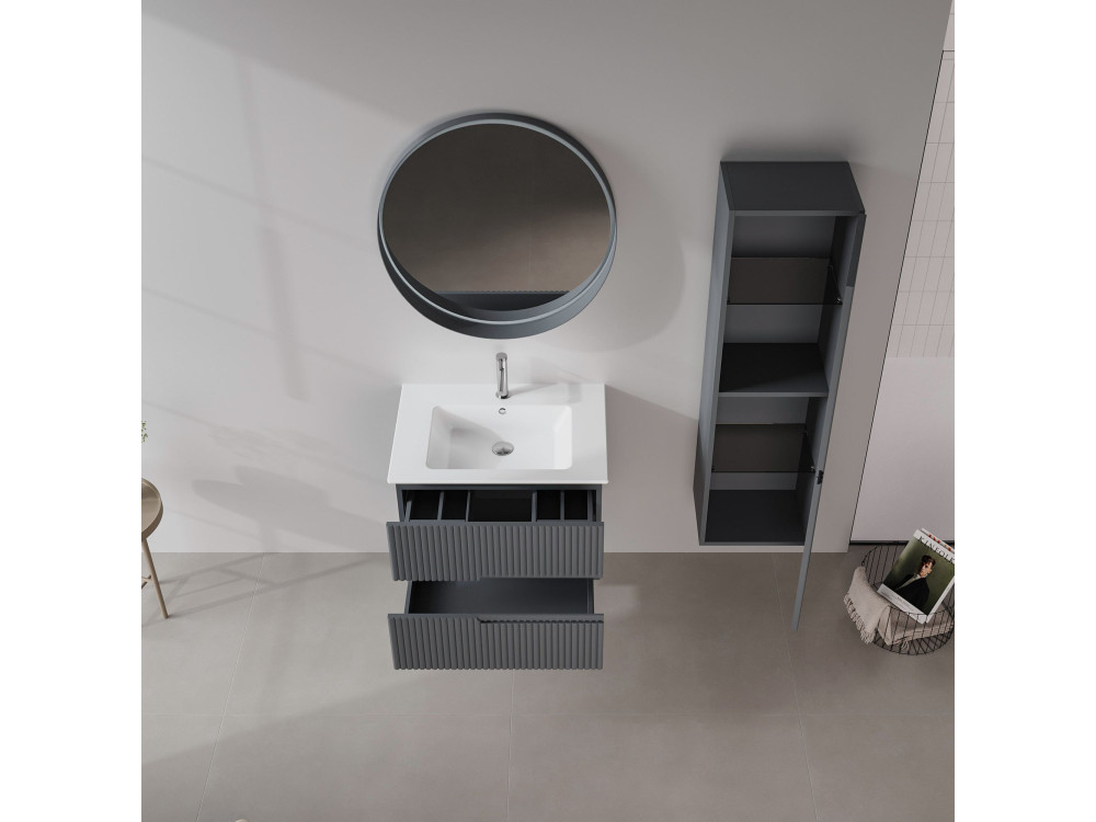 Set mobile lavabo con specchio (2 pezzi) "Moonlight 70 v2" - 71 x 51 x 51 cm - Antracite opaco