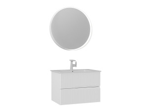Set mobile lavabo con specchio (2 pezzi) "Moonlight 70 v2" - 71 x 51 x 51 cm - Bianco opaco