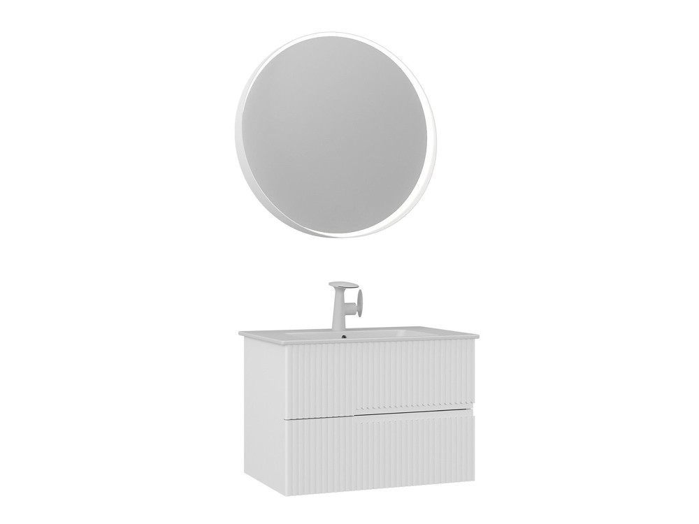 Set mobile lavabo con specchio (2 pezzi) "Moonlight 70 v2" - 71 x 51 x 51 cm - Bianco opaco