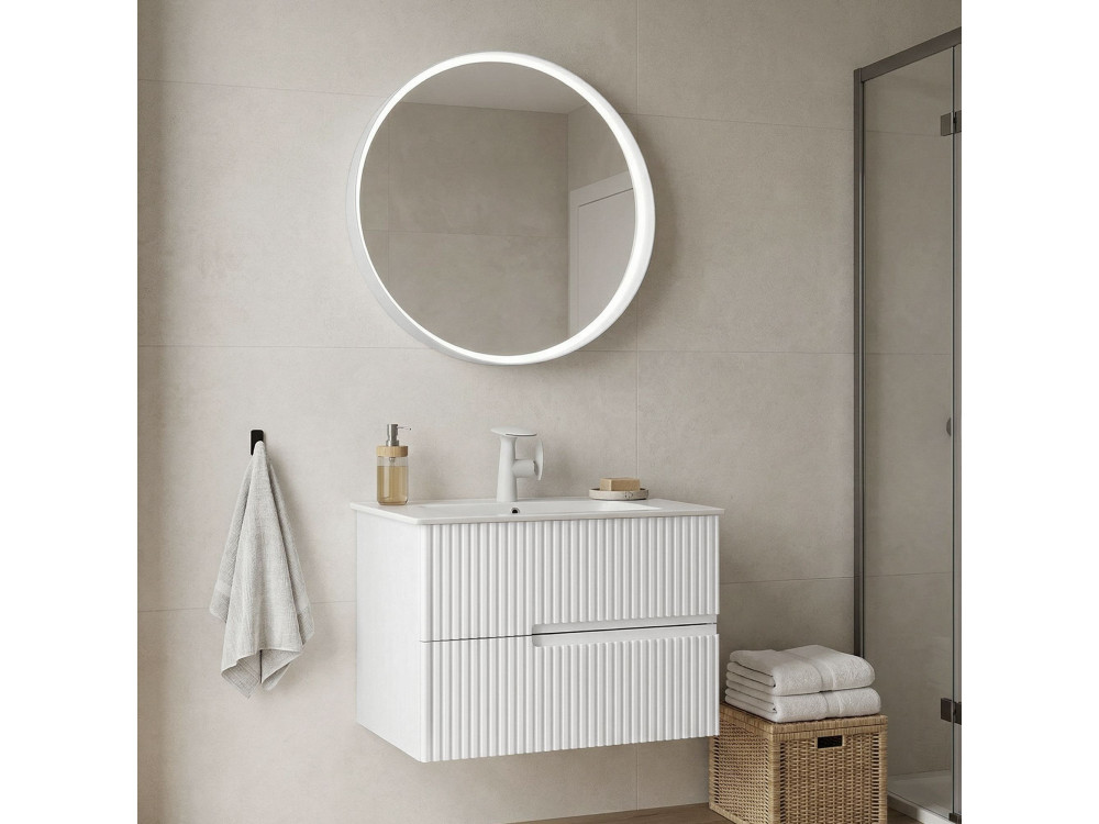 Set mobile lavabo con specchio (2 pezzi) "Moonlight 70 v2" - 71 x 51 x 51 cm - Bianco opaco