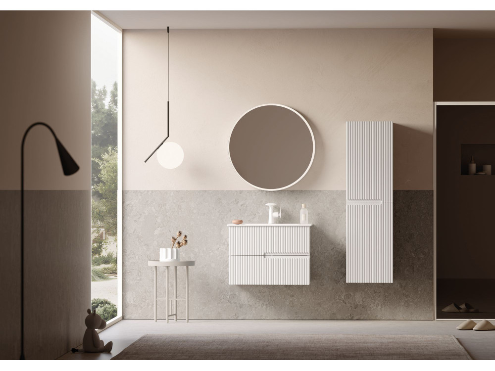 Set mobile lavabo con specchio (2 pezzi) "Moonlight 70 v2" - 71 x 51 x 51 cm - Bianco opaco