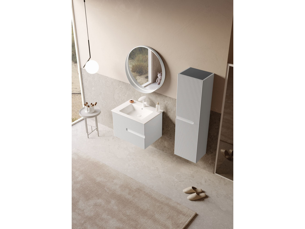 Set mobile lavabo con specchio (2 pezzi) "Moonlight 70 v2" - 71 x 51 x 51 cm - Bianco opaco
