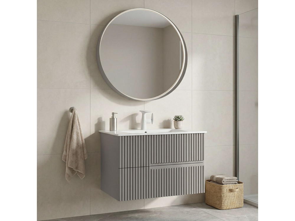 Set mobile lavabo con specchio (2 pezzi) "Moonlight 70 v2" - 71 x 51 x 51 cm - Matte Mink