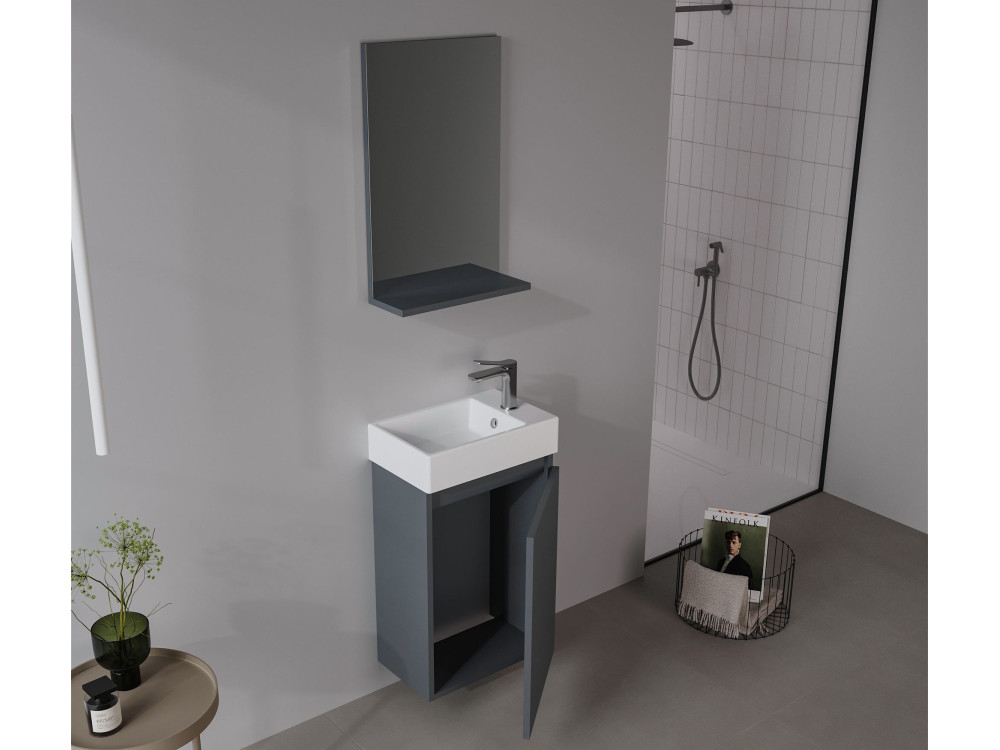 Set mobile lavabo con specchio (2 pezzi) "Conza 45" - 45 x 26 x 75 cm - Antracite opaco