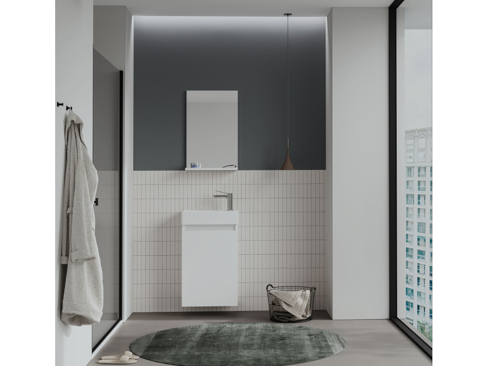 Set mobile lavabo con specchio (2 pezzi) "Conza 45" - 45 x 26 x 75 cm - Bianco