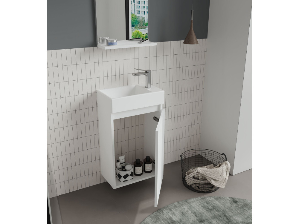Set mobile lavabo con specchio (2 pezzi) "Conza 45" - 45 x 26 x 75 cm - Bianco