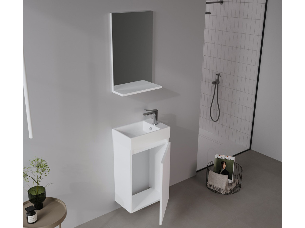 Set mobile lavabo con specchio (2 pezzi) "Conza 45" - 45 x 26 x 75 cm - Bianco