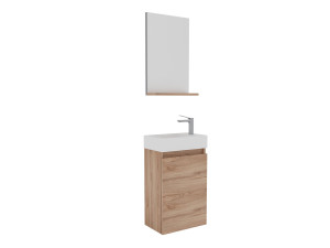 Set mobile lavabo con specchio (2 pezzi) "Conza 45" - 45 x 26 x 75 cm - Rovere