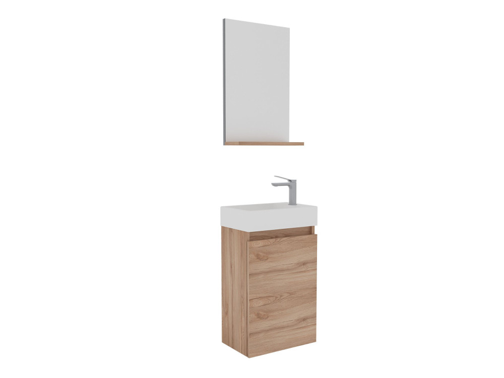 Set mobile lavabo con specchio (2 pezzi) "Conza 45" - 45 x 26 x 75 cm - Rovere