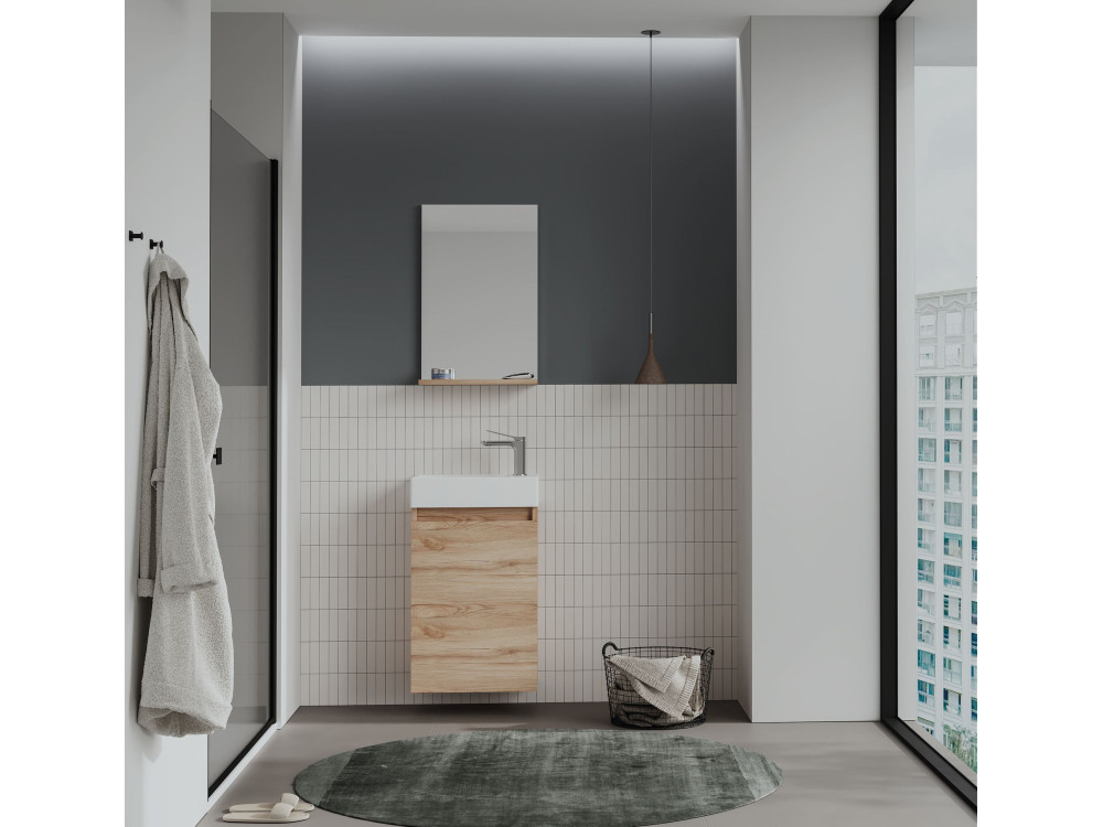 Set mobile lavabo con specchio (2 pezzi) "Conza 45" - 45 x 26 x 75 cm - Rovere