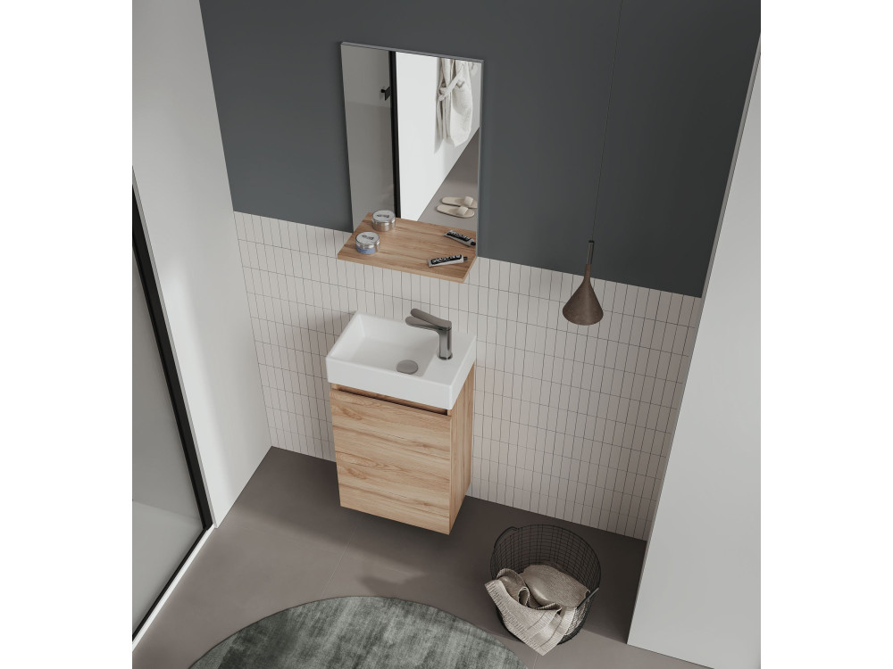 Set mobile lavabo con specchio (2 pezzi) "Conza 45" - 45 x 26 x 75 cm - Rovere