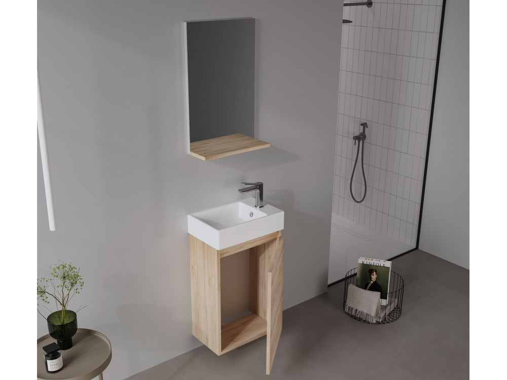 Set mobile lavabo con specchio (2 pezzi) "Conza 45" - 45 x 26 x 75 cm - Rovere