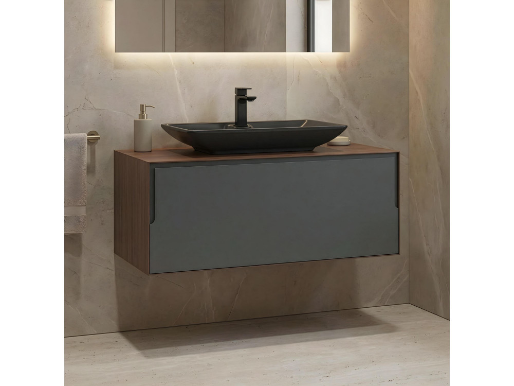 Mobile lavabo "Craft 100" - 100 x 50 x 40 cm - Noce / Antracite