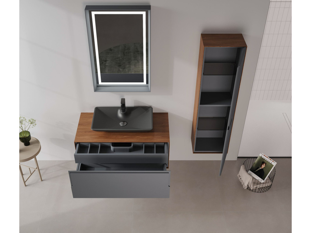 Mobile lavabo "Craft 100" - 100 x 50 x 40 cm - Noce / Antracite