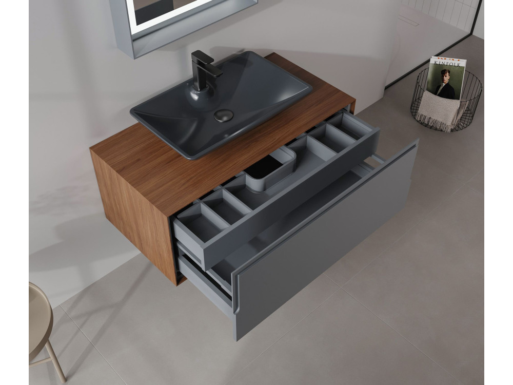 Mobile lavabo "Craft 100" - 100 x 50 x 40 cm - Noce / Antracite