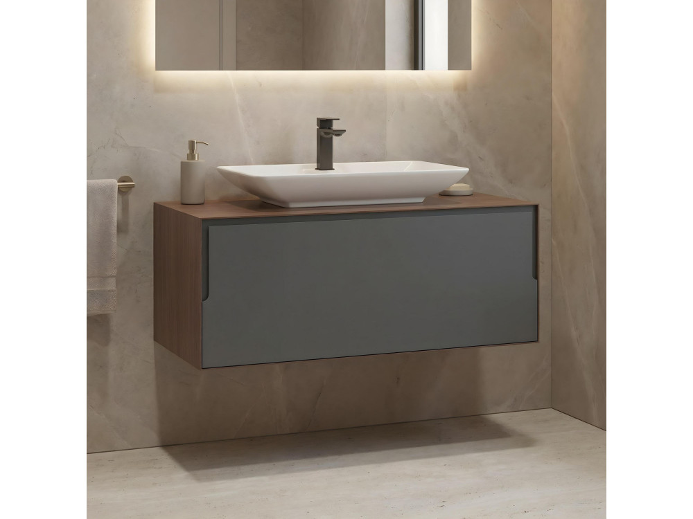 Mobile lavabo "Craft 100" - 100 x 50 x 40 cm - Noce / Antracite