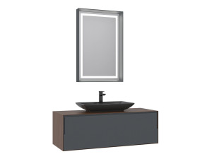 Set mobile lavabo con specchio (2 pezzi) "Craft 120" - 120 x 50 x 40 cm - Noce / Antracite
