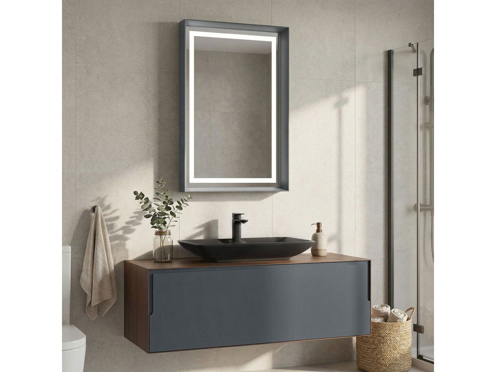 Set mobile lavabo con specchio (2 pezzi) "Craft 120" - 120 x 50 x 40 cm - Noce / Antracite