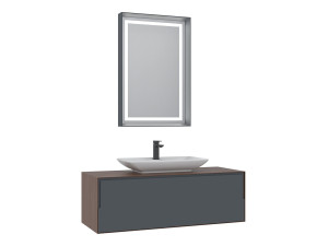 Set mobile lavabo con specchio (2 pezzi) "Craft 120" - 120 x 50 x 40 cm - Noce / Antracite / Bianco