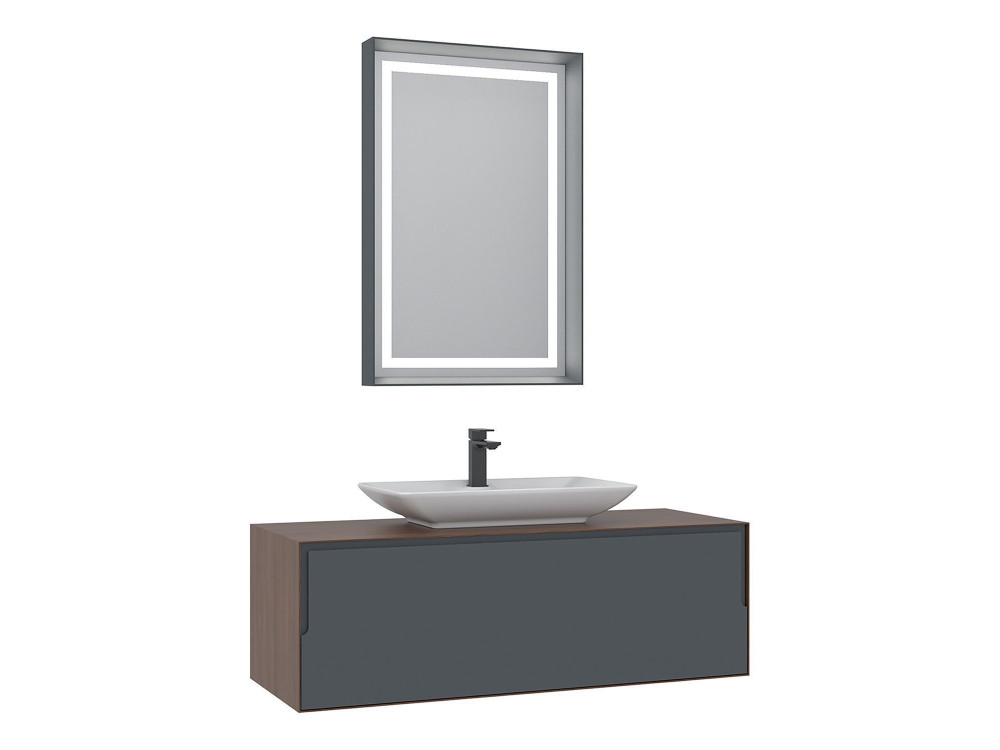 Set mobile lavabo con specchio (2 pezzi) "Craft 120" - 120 x 50 x 40 cm - Noce / Antracite / Bianco