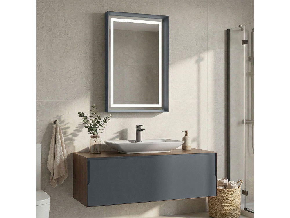 Set mobile lavabo con specchio (2 pezzi) "Craft 120" - 120 x 50 x 40 cm - Noce / Antracite / Bianco