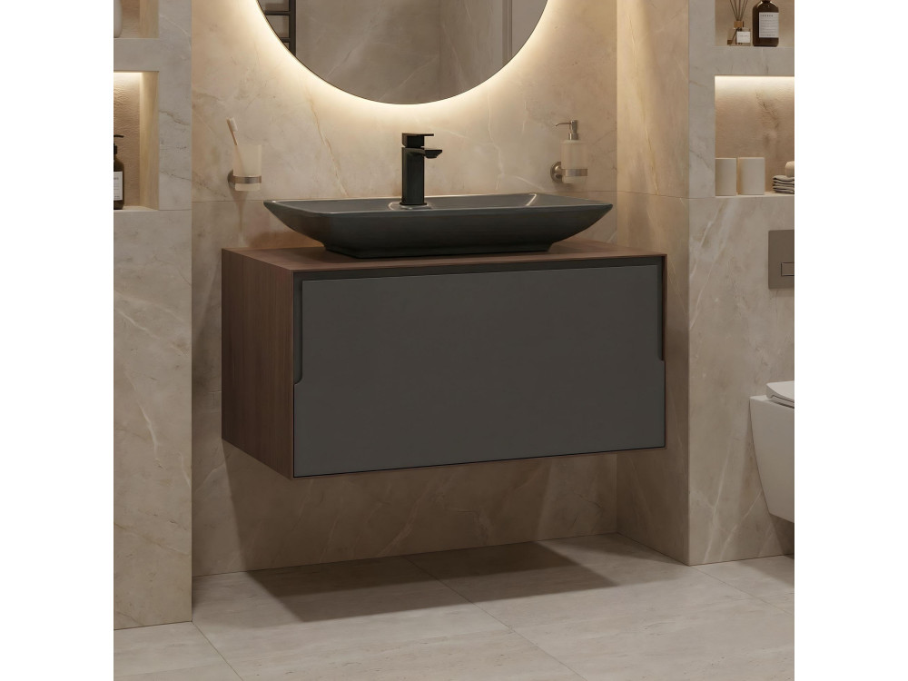 Mobile lavabo "Craft 80" - 80 x 50 x 40 cm - Noce / Antracite