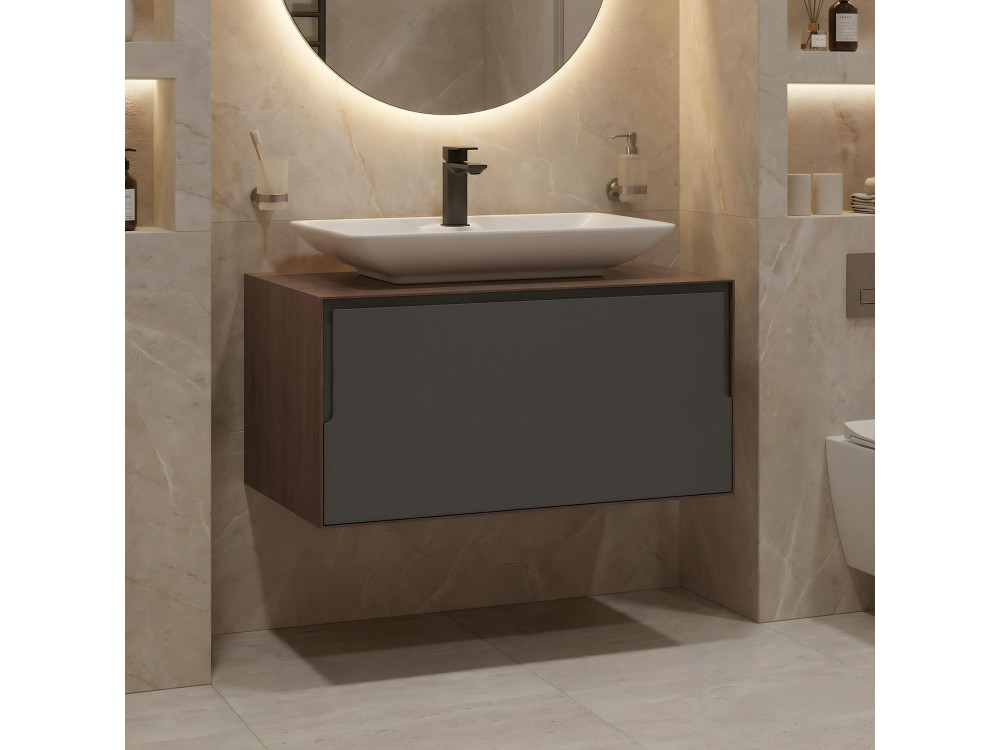 Mobile lavabo "Craft 80" - 80 x 50 x 40 cm - Noce / Antracite