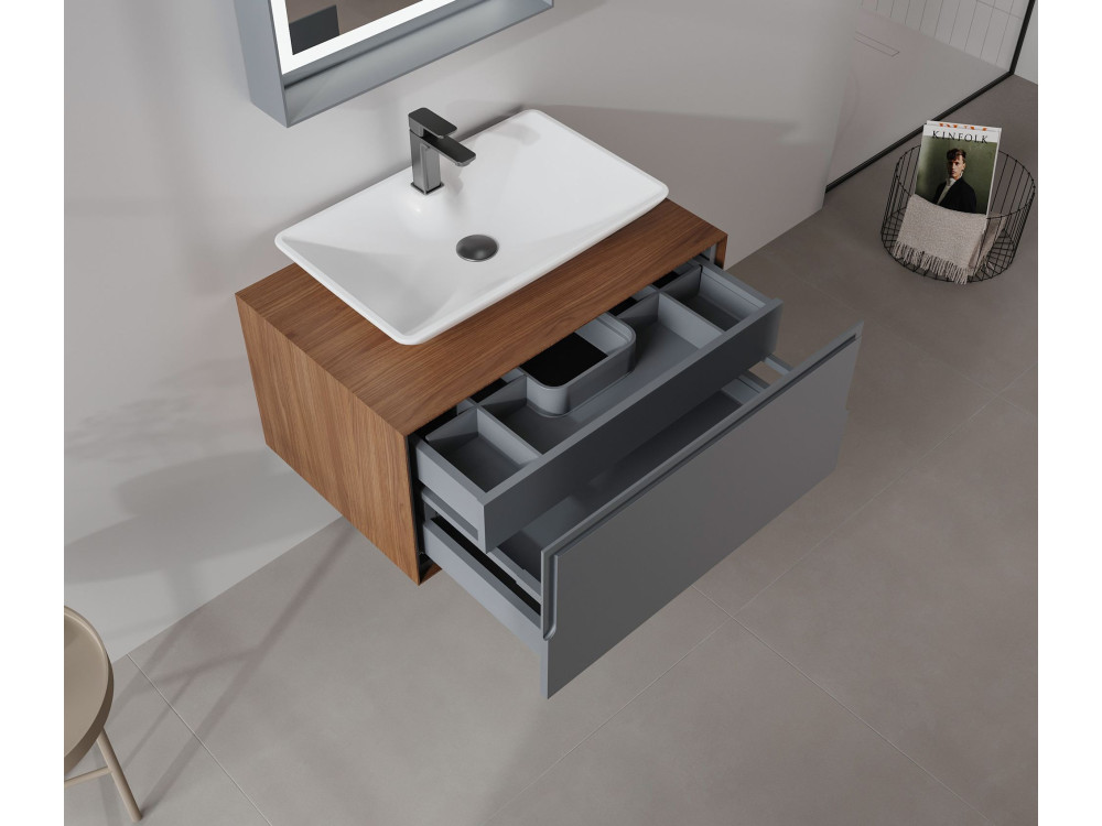 Mobile lavabo "Craft 80" - 80 x 50 x 40 cm - Noce / Antracite